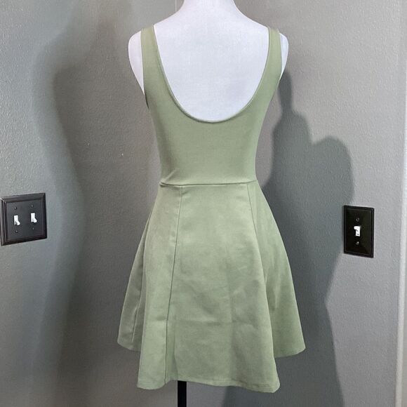 H&M Divided Safe Green Ribbed Tank Mini Dress Skater Fit and Flair - Picture 5 of 9